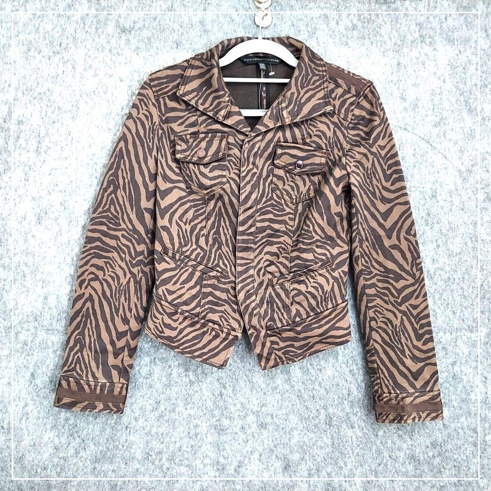 NWOT White House Black Market Jacket 00 Moto Zebra Flap Pocket Stretch Mob Wife